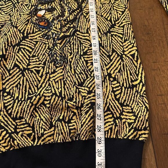 Kenzo Paris Yellow Black Geometric Print Beaded Tiger Sweater Tunic Dress RARE - Picture 2 of 12